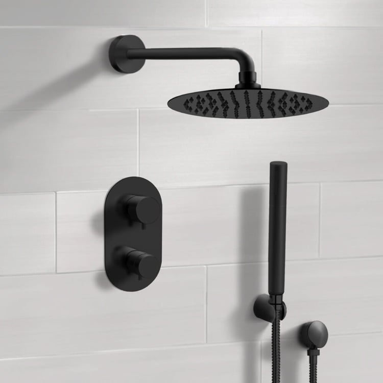 Shower Faucet Matte Black Thermostatic Shower System with Rain Shower Head and Hand Shower Remer SFH35